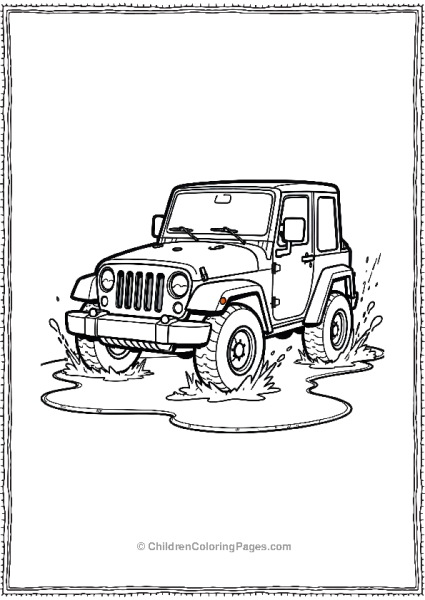 Jeep Splashing Through A Muddy Puddle Free PDF Printable