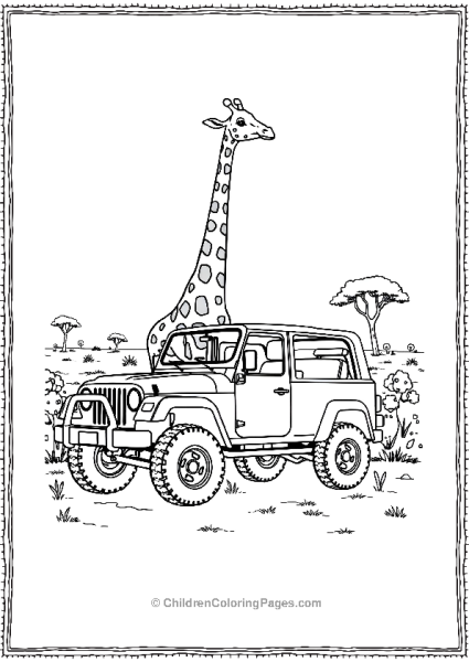 Jeep With A Tall Giraffe Free PDF Printable