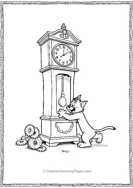 Jerry Hiding Inside A Tall Grandfather Clock Free PDF Printable