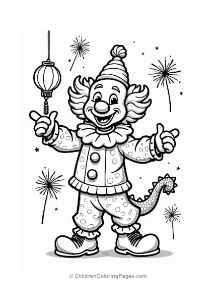 Jolly Chinese Clown With Lanterns And Fireworks Free PDF Printable