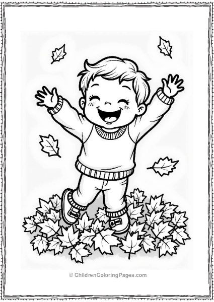 Joyful Child Jumping Into Fall Leaves Free PDF Printable