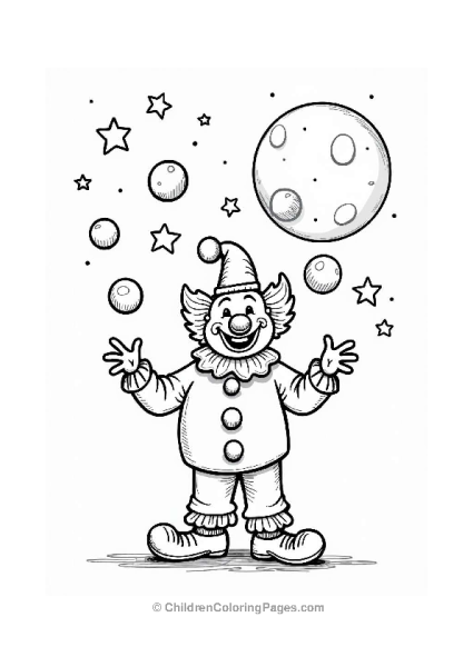 Joyful Clown Juggling Under A Starry Sky Free PDF Printable