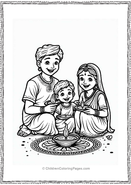 Joyful Family Celebrating Diwali Free PDF Printable