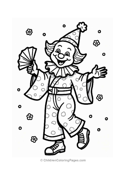 Joyful Japanese Clown In A Cherry Blossom Dance Free PDF Printable