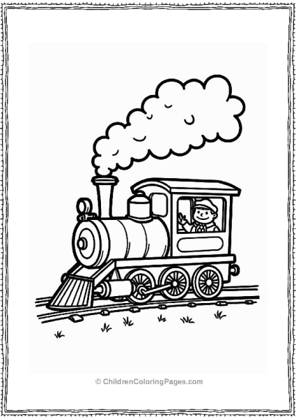 Joyful Steam Engine With Cheerful Conductor Free PDF Printable