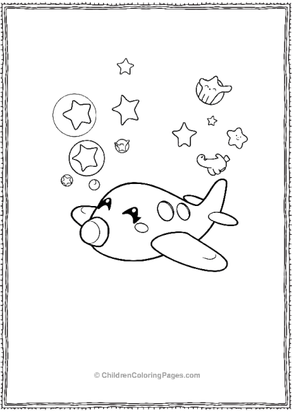 Kawaii Plane Blowing Bubbles Free PDF Printable