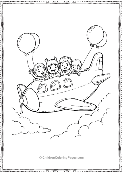 Kids Flying In A Cartoon Plane Free PDF Printable