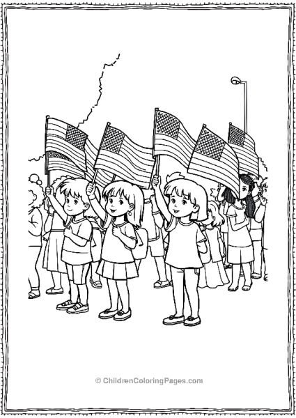 Kids Waving Flags At A Parade Free PDF Printable