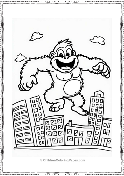 King Kong Cartoon Character Jumping Over Skyscrapers Free PDF Printable