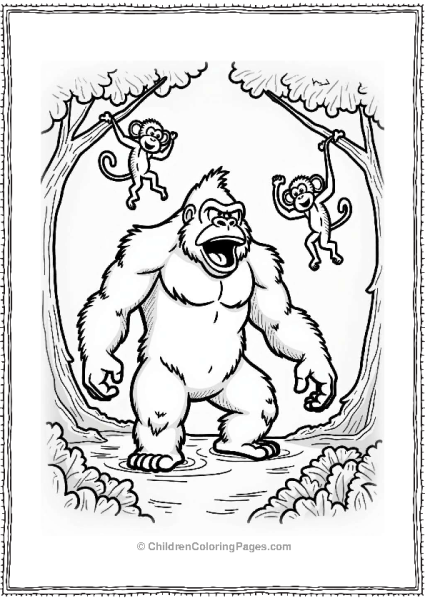 King Kong With Playful Monkeys Free PDF Printable