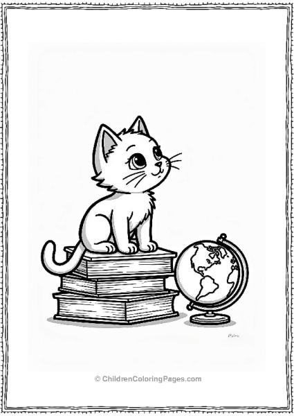 Kitten Curiously Observing A Globe Free PDF Printable