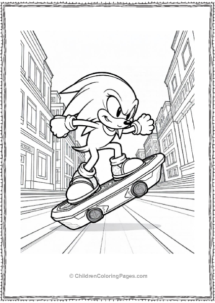 Knuckles Hoverboarding Through City Streets Free PDF Printable