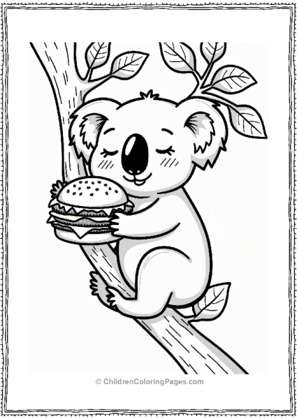 Koala Enjoying A Burger Free PDF Printable