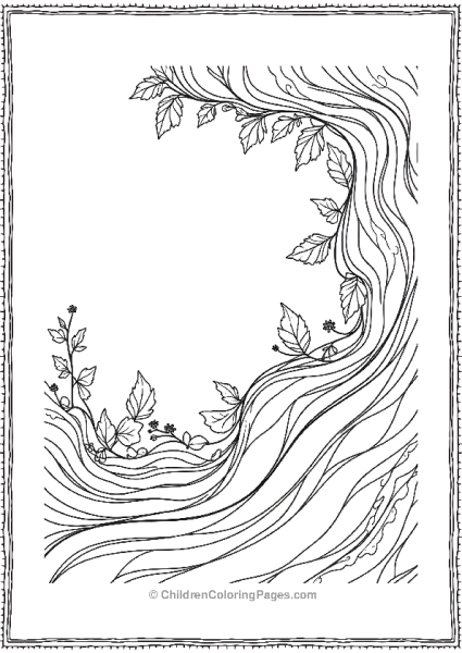 Leafy Flow Abstract Coloring Page Free PDF Printable