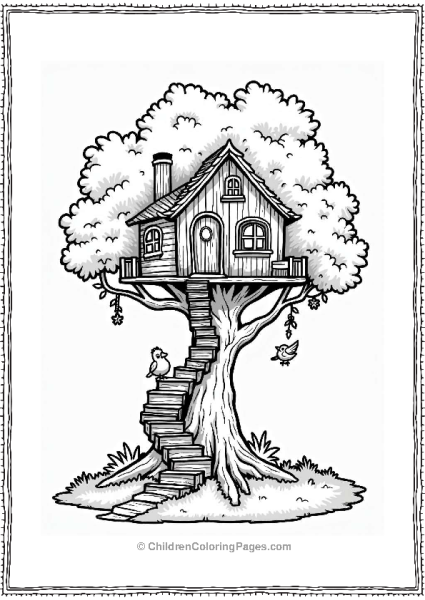 Magical Treehouse Among Colorful Birds Free PDF Printable