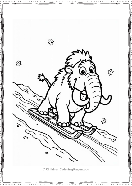 Manny The Mammoth Sledding Down A Snowy Hill Free PDF Printable