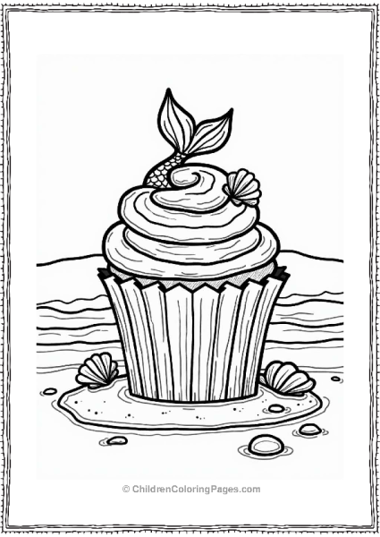 Mermaid Tail Cupcake On The Beach Free PDF Printable