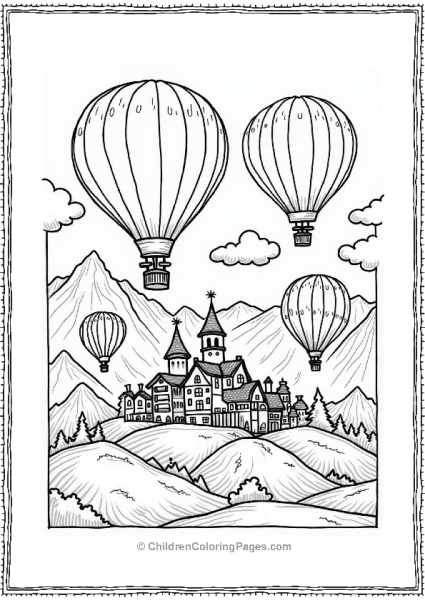 Mountain Village With Hot Air Balloons Free PDF Printable