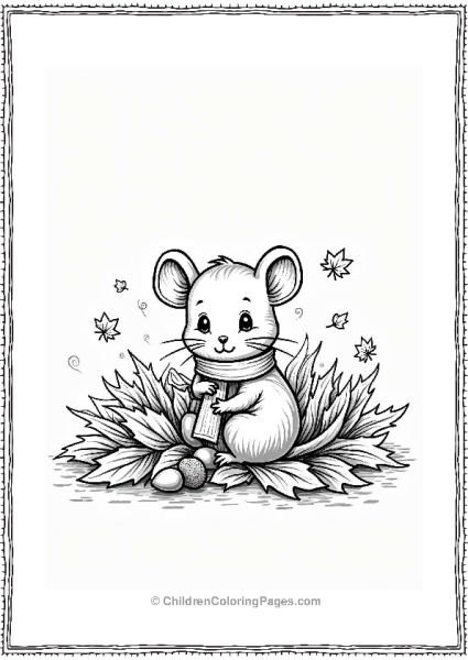 Mouse Nestled In Colorful Fall Leaves Free PDF Printable