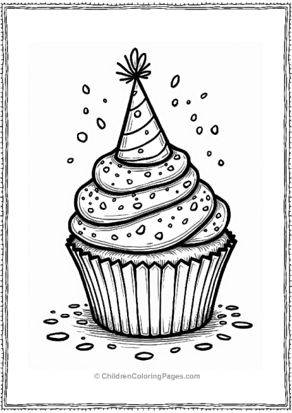 Nostalgic Birthday Cupcake Coloring Page Free PDF Printable