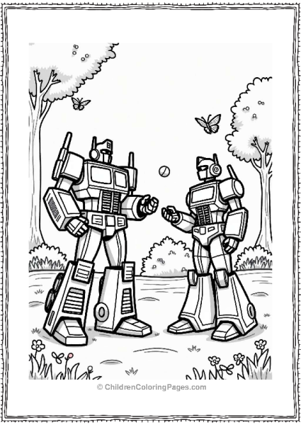 Optimus Prime And Arcee Playing Catch Free PDF Printable