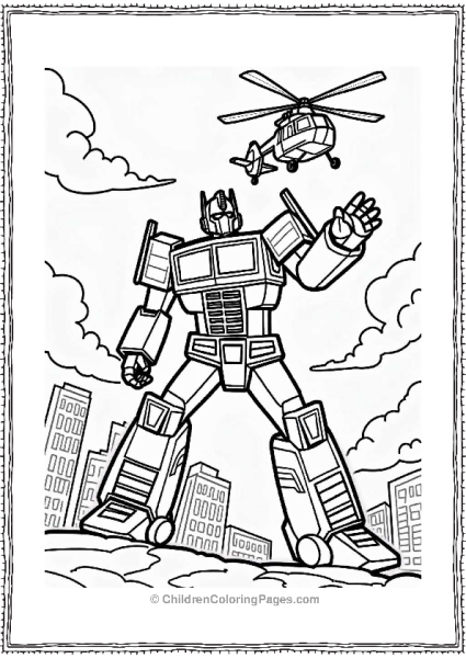 Optimus Prime And Helicopter In Action Free PDF Printable