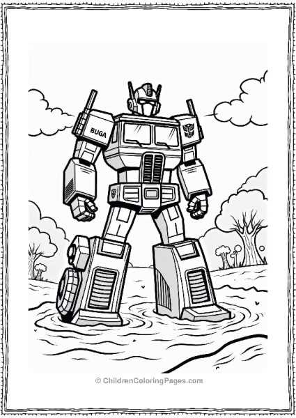 Optimus Prime Assisting During A Flood Free PDF Printable