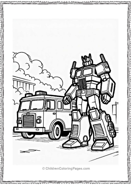 Optimus Prime Assists Fire Truck Free PDF Printable