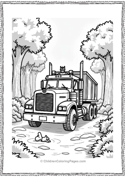 Optimus Prime Driving Through A Forest Free PDF Printable