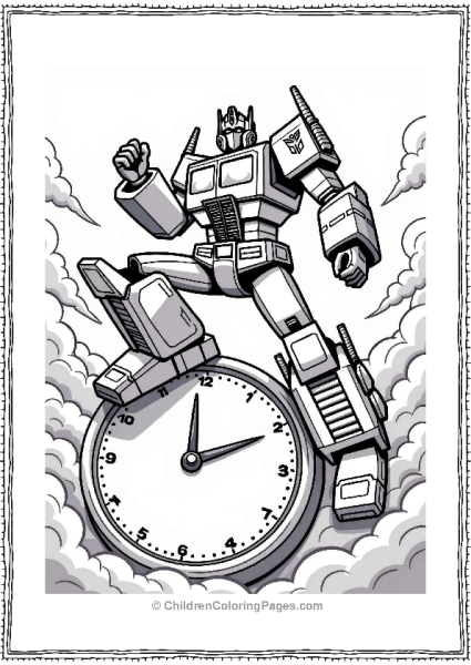 Optimus Prime In Action Over A Clock Free PDF Printable