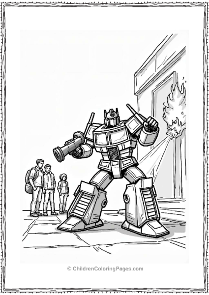 Optimus Prime Saving Civilians From Fire Free PDF Printable