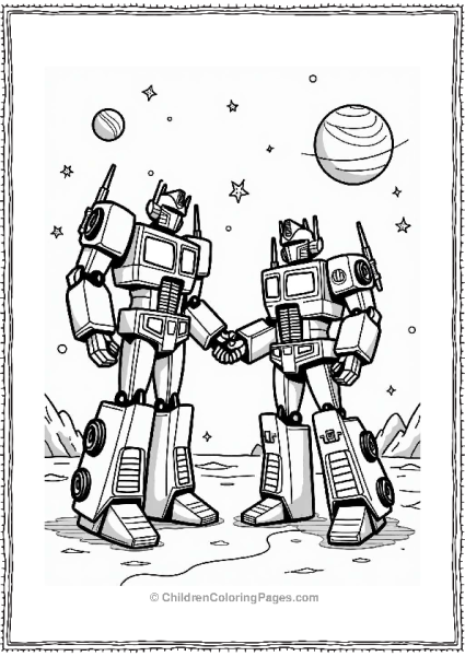 Optimus Prime Shaking Hands In Space Free PDF Printable