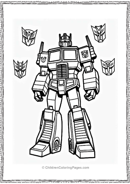 Optimus Prime With Autobot Symbols Free PDF Printable