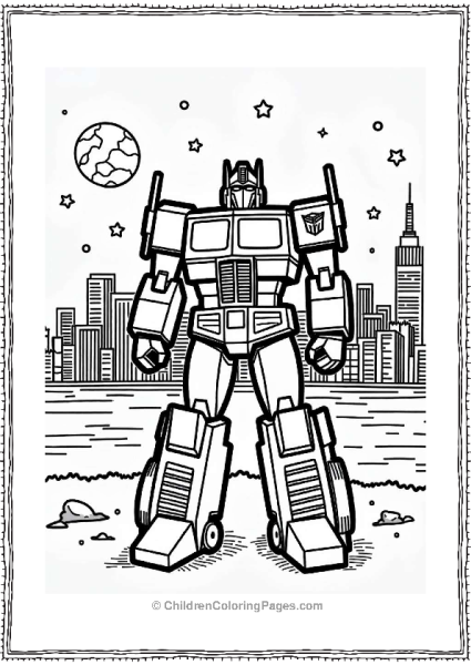 Optimus Prime With City Skyline Free PDF Printable