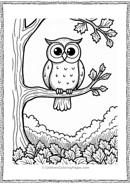 Owl Overlooking Colorful Fall Leaves Free PDF Printable