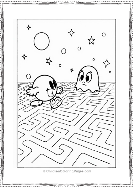 Pac Man Chasing Ghosts In A Maze Free PDF Printable