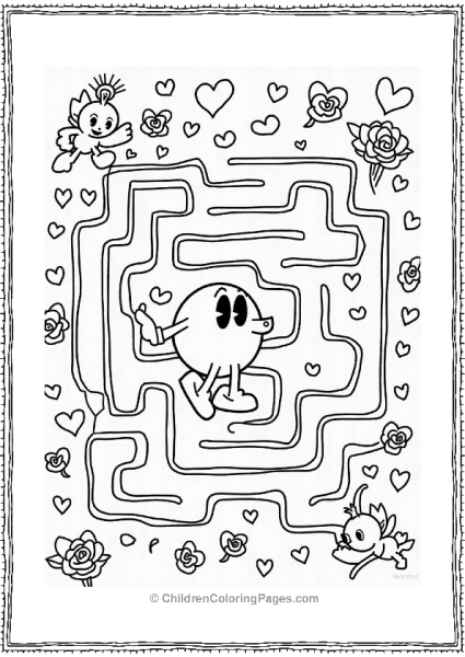 Pac Man In A Valentine’s Maze Free PDF Printable