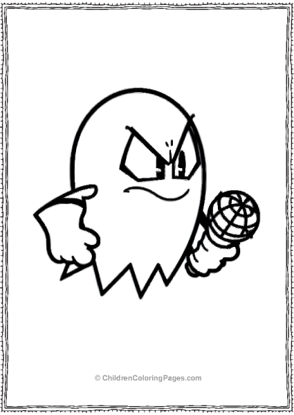 Pacman White Ghost With Angry Expression Holding A Mic Free PDF Printable