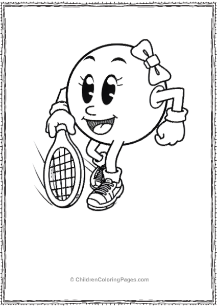Pacman With A Bow On Her Head Holding A Tennis Rac Free PDF Printable