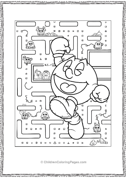 Pacman With Arms And Legs In A Maze With Ghosts Free PDF Printable