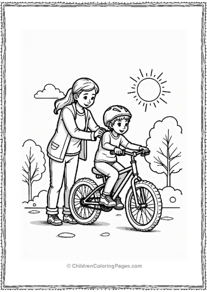 Parent Helping Child Ride Bicycle Free PDF Printable