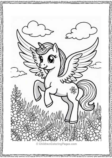 Pegasus Among Rainbow Flowers Free PDF Printable