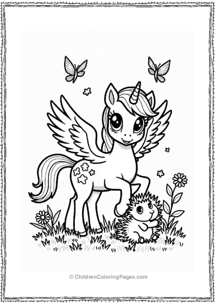 Pegasus And Hedgehog In A Daisy Field Free PDF Printable