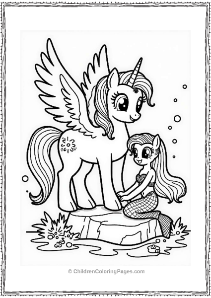 Pegasus And Mermaid By The Ocean Free PDF Printable