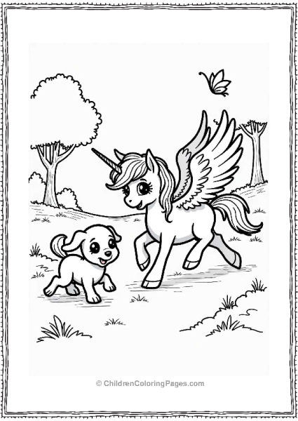 Pegasus And Puppy In The Park Free PDF Printable