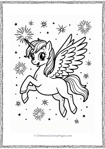 Pegasus Celebrating With Fireworks Free PDF Printable