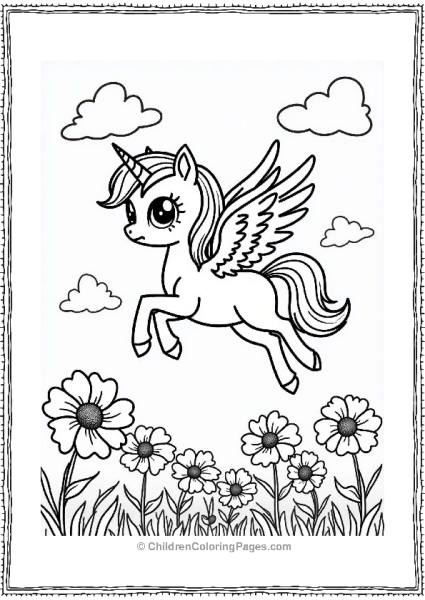 Pegasus Flying Above A Flower Garden Free PDF Printable