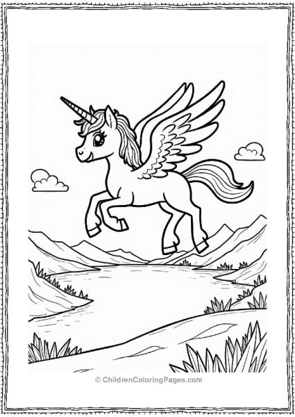 Pegasus Flying Above A Serene Lake Free PDF Printable