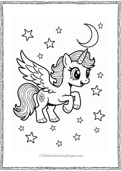 Pegasus Flying Among Stars And Moon Free PDF Printable