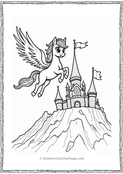 Pegasus Flying Over A Castle Free PDF Printable